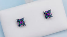 Load image into Gallery viewer, Mystic Topaz Princess Cut Stud Earrings - Sterling Silver