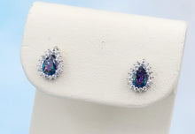 Load image into Gallery viewer, Pear Mystic Topaz with Halo Studs - Sterling Silver