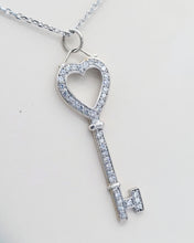 Load image into Gallery viewer, CZ Heart Key Necklace - Sterling Silver