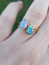 Load image into Gallery viewer, Rainbow Moonstone &amp; Gold Tone Ring