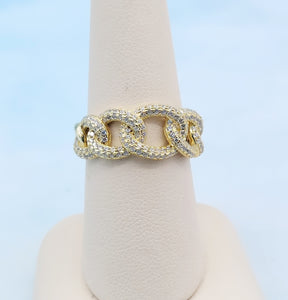 CZ Interlocking Chain Ring- Gold Plated Sterling