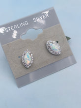 Load image into Gallery viewer, White Opal &amp; CZ Stud Earrings - Sterling Silver