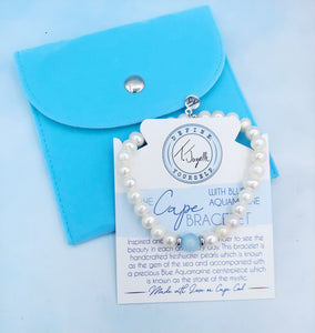 Pearl with Aquamarine - The TJazelle Cape Bracelet