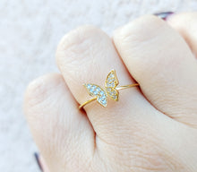 Load image into Gallery viewer, CZ Fluttering Butterfly Ring - Sterling Silver or Gold Plated