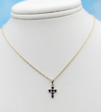 Load image into Gallery viewer, Sapphire Cross Necklace - 14K Gold