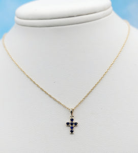 Sapphire Cross Necklace - 14K Gold