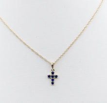 Load image into Gallery viewer, Sapphire Cross Necklace - 14K Gold