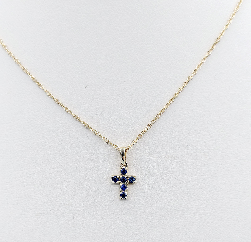 Sapphire Cross Necklace - 14K Gold