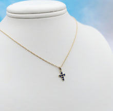 Load image into Gallery viewer, Sapphire Cross Necklace - 14K Gold