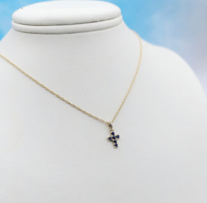 Sapphire Cross Necklace - 14K Gold