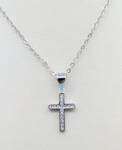 Load image into Gallery viewer, Petite Pave CZ Cross Necklace - Sterling Silver