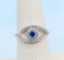 Load image into Gallery viewer, Blue &amp; Clear CZ Eye Ring - Sterling Silver