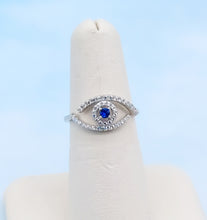 Load image into Gallery viewer, Blue &amp; Clear CZ Eye Ring - Sterling Silver