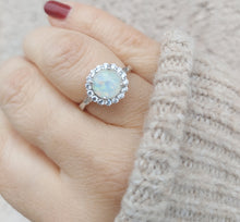 Load image into Gallery viewer, Opal &amp; Cubic Zirconia Ring- Sterling Silver