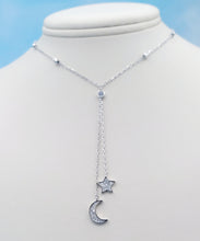 Load image into Gallery viewer, Moon &amp; Star Drop Necklace - Sterling Silver