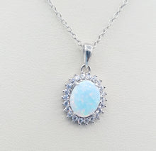 Load image into Gallery viewer, Opal Necklace with CZ Halo - Sterling Silver