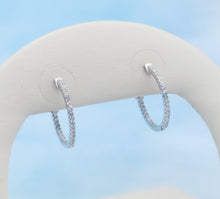 Load image into Gallery viewer, Skinny Clear CZ Safety Lock Hoops - Sterling Silver
