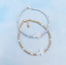 Load image into Gallery viewer, &quot;Opal Cross with Pearls &amp; Crystals&quot; Beaded Bracelet- Our Whole Heart