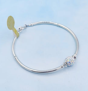 Soft Cape Cod Bracelet with Crystal Center - Sterling Silver