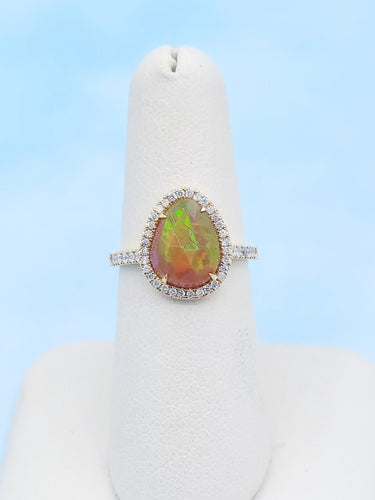 Opal and Diamond Ring - 18K Yellow Gold - One Of A Kind