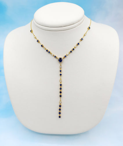 Fancy Sapphire and Diamond Y Chain Necklace - 18K Yellow Gold