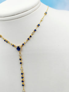 Fancy Sapphire and Diamond Y Chain Necklace - 18K Yellow Gold