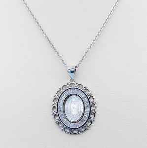 Mother Mary Filigree & CZ Pendant & Chain - Sterling Silver