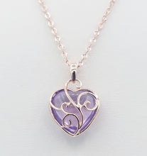 Load image into Gallery viewer, Rose De France Heart Amethyst Pendant &amp; Chain - 14K Rose Gold