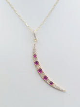 Load image into Gallery viewer, Pink Tourmaline &amp; Diamond Moon Pendant on Paperclip Chain - 14K Yellow Gold