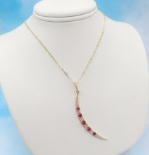 Load image into Gallery viewer, Pink Tourmaline &amp; Diamond Moon Pendant on Paperclip Chain - 14K Yellow Gold