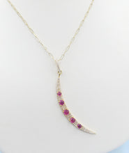 Load image into Gallery viewer, Pink Tourmaline &amp; Diamond Moon Pendant on Paperclip Chain - 14K Yellow Gold