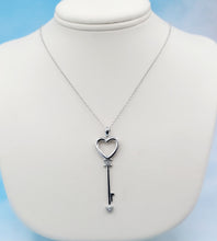 Load image into Gallery viewer, CZ Heart Key Necklace - Sterling Silver