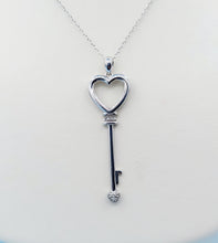 Load image into Gallery viewer, CZ Heart Key Necklace - Sterling Silver