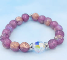 Load image into Gallery viewer, Crystal AB Center - Rose Etched Czech Glass Stash Bracelet