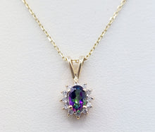 Load image into Gallery viewer, Oval Mystic Topaz with Diamond Halo Necklace -14K Yellow Gold