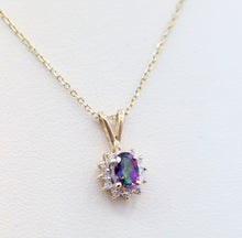 Load image into Gallery viewer, Oval Mystic Topaz with Diamond Halo Necklace -14K Yellow Gold