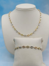 Load image into Gallery viewer, Tri Color Gold Puffed Mariner Link Chain - 14K