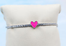 Load image into Gallery viewer, Silver Pink Enamel Heart CZ Bracelet