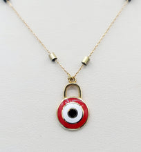 Load image into Gallery viewer, Red Enamel Evil Eye Necklace - 18K Gold