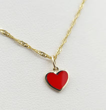 Load image into Gallery viewer, Red Enamel Heart Necklace - 14K Gold