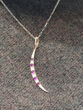 Load image into Gallery viewer, Pink Tourmaline &amp; Diamond Moon Pendant on Paperclip Chain - 14K Yellow Gold