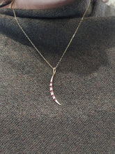 Load image into Gallery viewer, Pink Tourmaline &amp; Diamond Moon Pendant on Paperclip Chain - 14K Yellow Gold