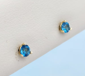 Blue Topaz Screwback Stud Earrings - 14K Yellow Gold