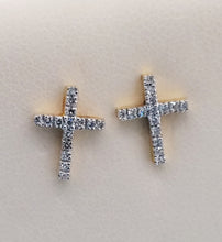 Load image into Gallery viewer, Diamond Cross Stud Earrings with Screwbacks - 14K Yellow Gold