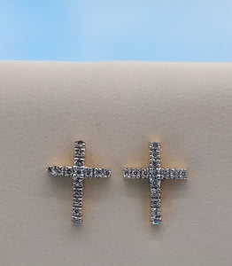 Diamond Cross Stud Earrings with Screwbacks - 14K Yellow Gold