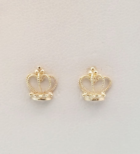 Crown Stud Earrings - 14K Yellow Gold