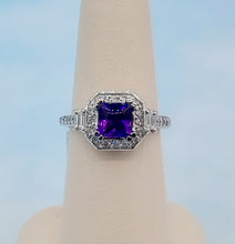 Load image into Gallery viewer, Princess Cut Amethyst and Diamond Ring - 14K White Gold