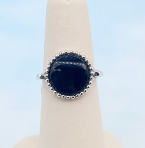 Onyx Ring with Beaded Halo - 14K White Gold