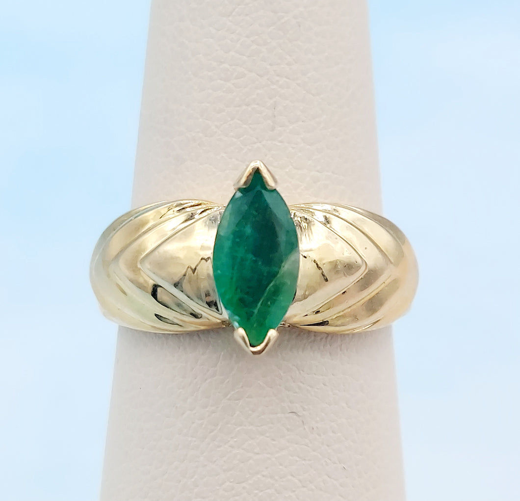 Marquise Emerald Estate Ring - 14K Gold