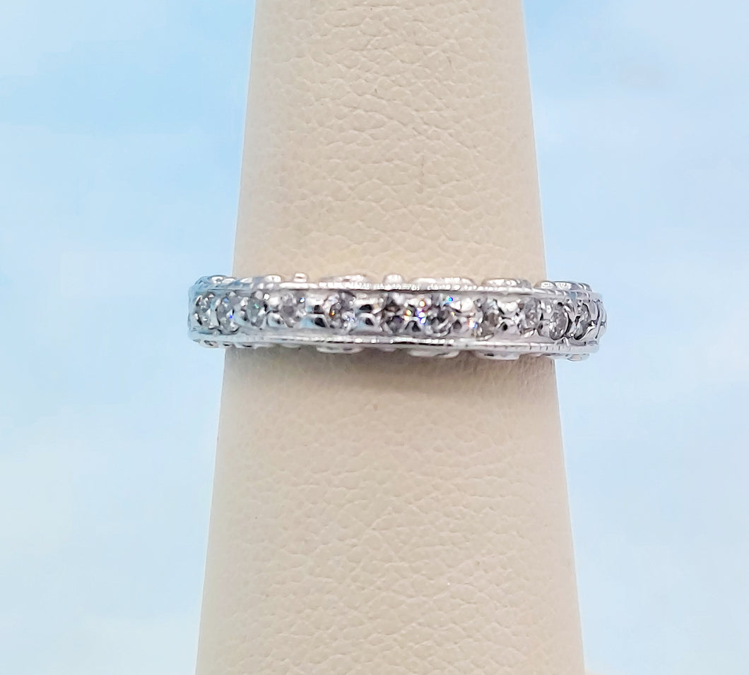 Scroll Design Diamond Estate Ring - 14K White Gold